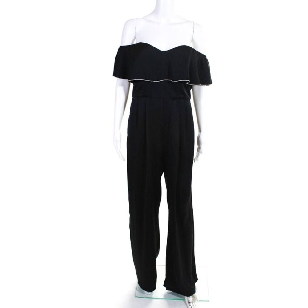 Devlin Womens Modern Trim Ruffle Satin Wide Leg Jumpsuit Black Size 6 10850046